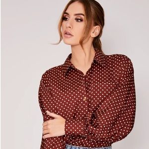 In The Style Brown Polka Dot Oversized Shirt